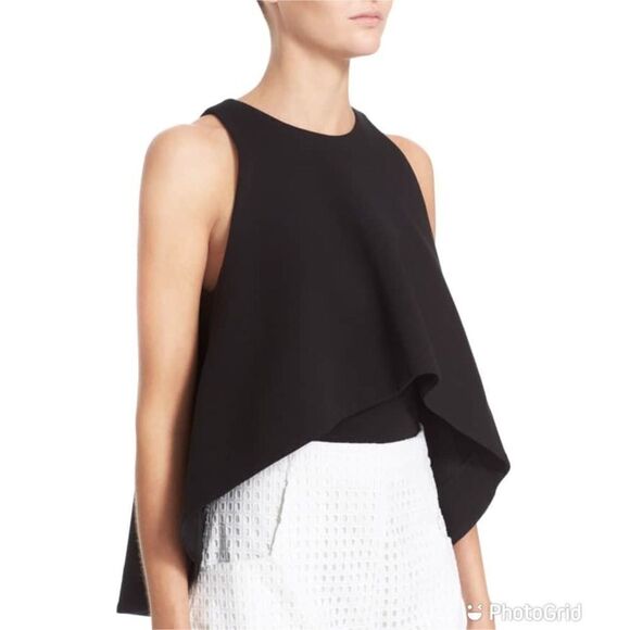 NICHOLAS Flare Crop Top Sleeveless Knit Layered High Low Black Size 4 New - Picture 16 of 16
